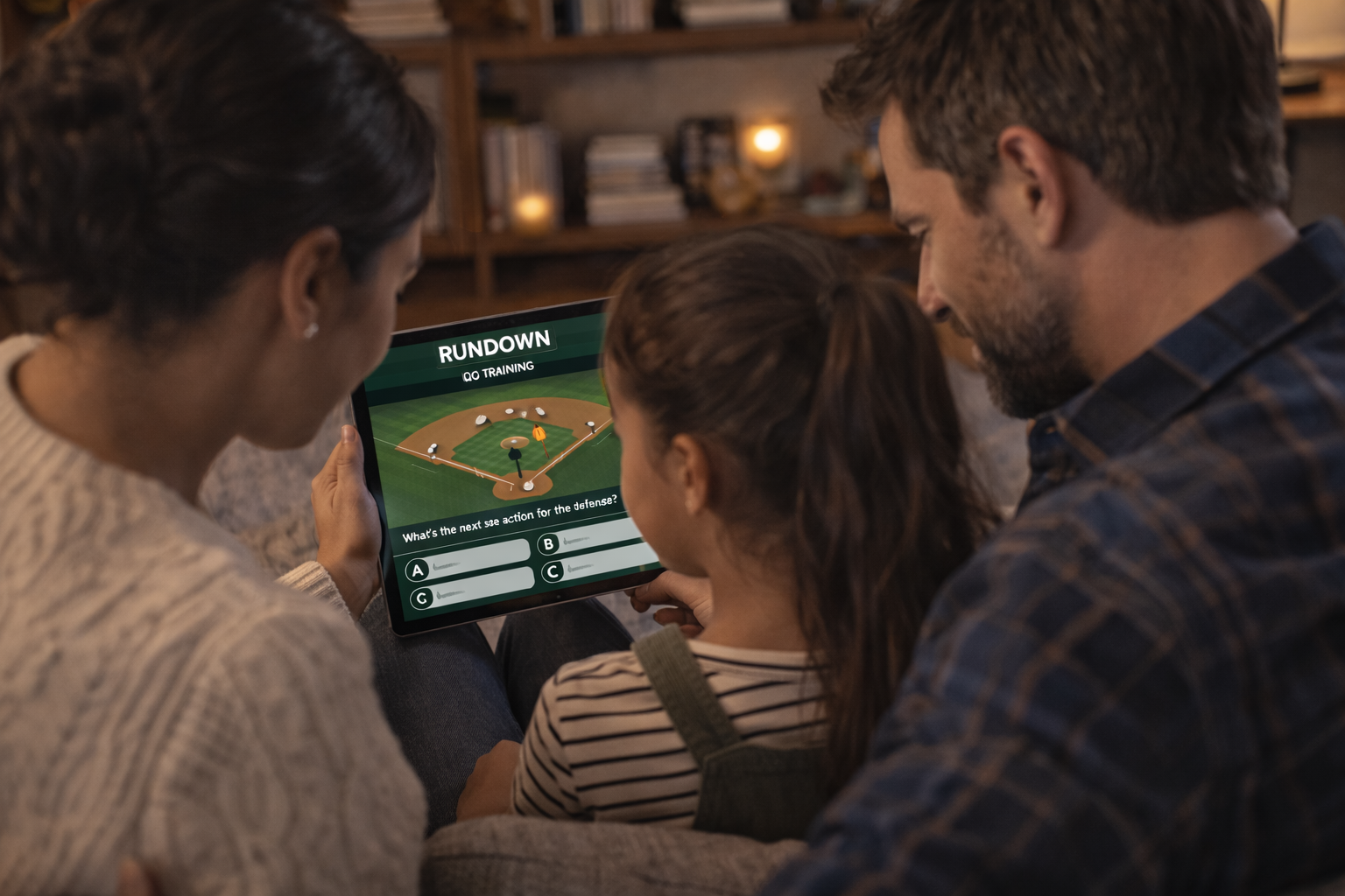 A family looking at the Rundown app on an iPad together